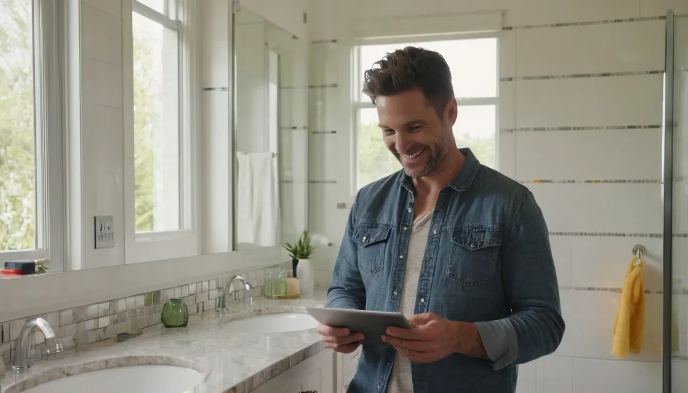 Homeowner and a local remodeling provider reviewing bathroom plans in a half-finished bathroom in the Plant City area